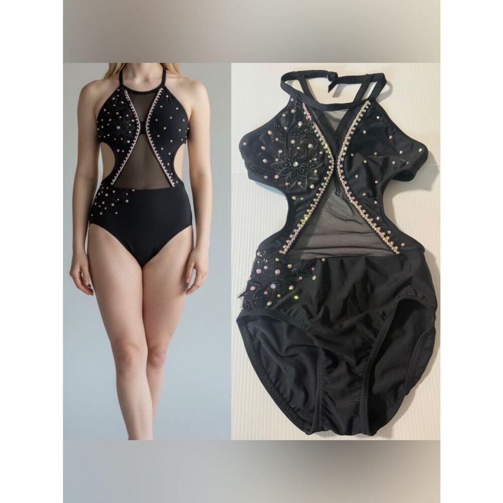 Contemporary competition Custom solo black Dance Costume stone LC-large child